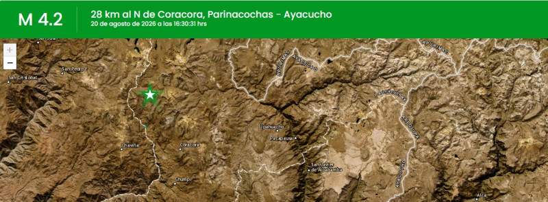 Nuevo sismo en Ayacucho: réplica de 4.2 sacudió al norte de Coracora, en Parinacochas